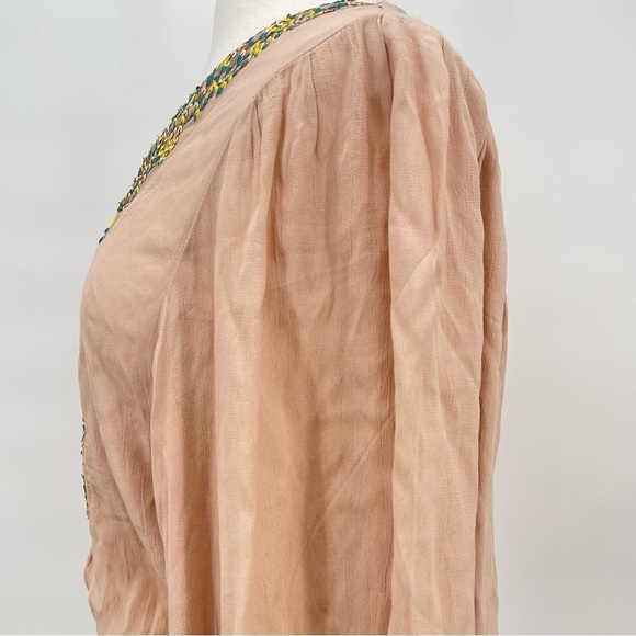 Anthropologie Maeve Kristie Sequin Peasant Blouse Peach Size Small - Picture 8 of 10